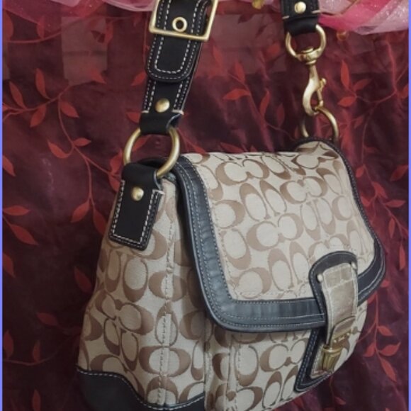 Vintage Coach signature satchel in canvas and leather gold embellishment! - Picture 5 of 7